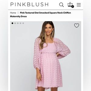 Pink Textured Dot Smocked Square Neck Chiffon
Maternity Dress